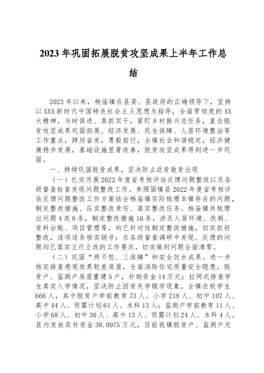2023年巩固拓展脱贫攻坚成果上半年工作总结.docx,第1页预览