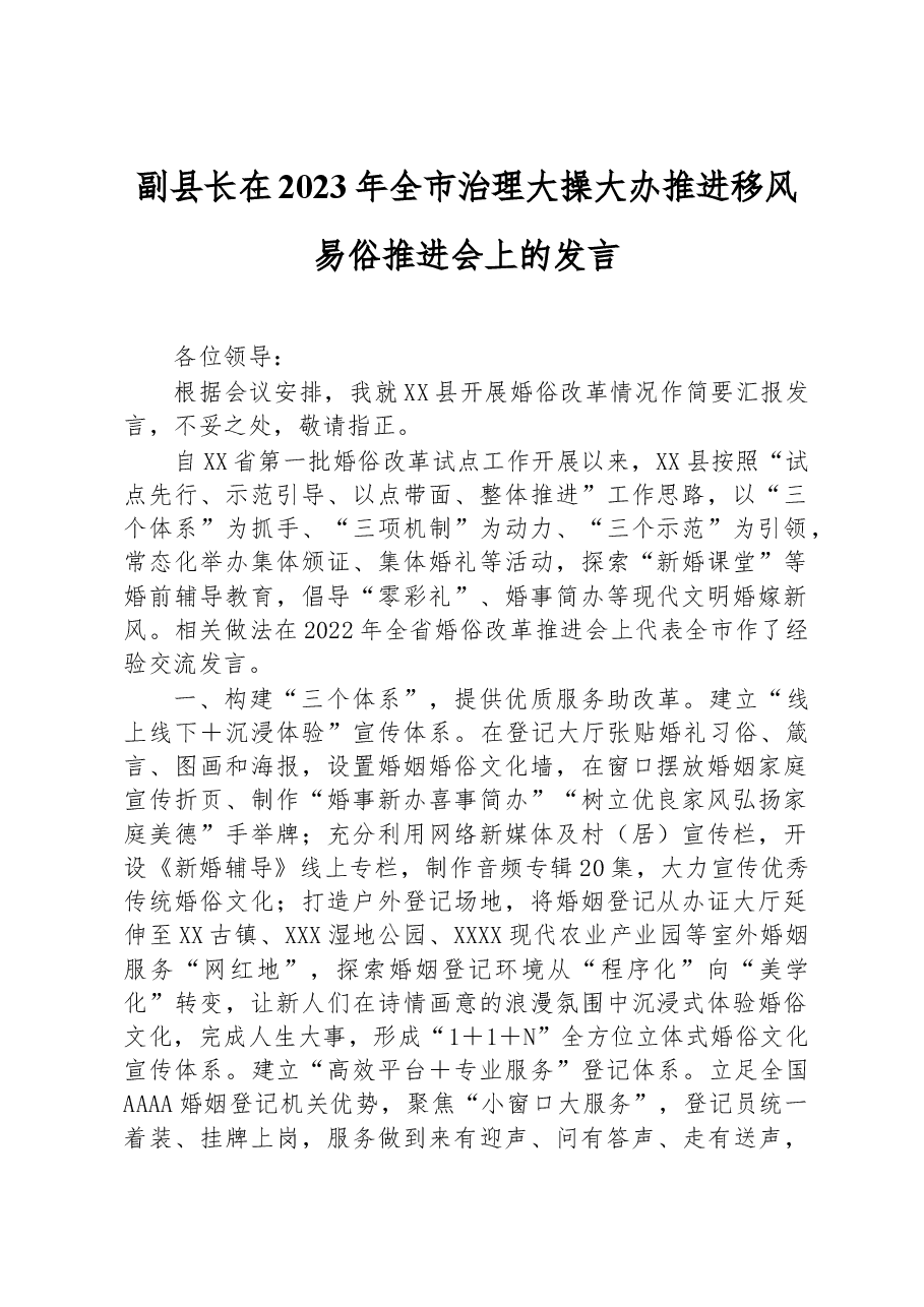 副县长在2023年全市治理大操大办推进移风易俗推进会上的发言.docx,第1页预览