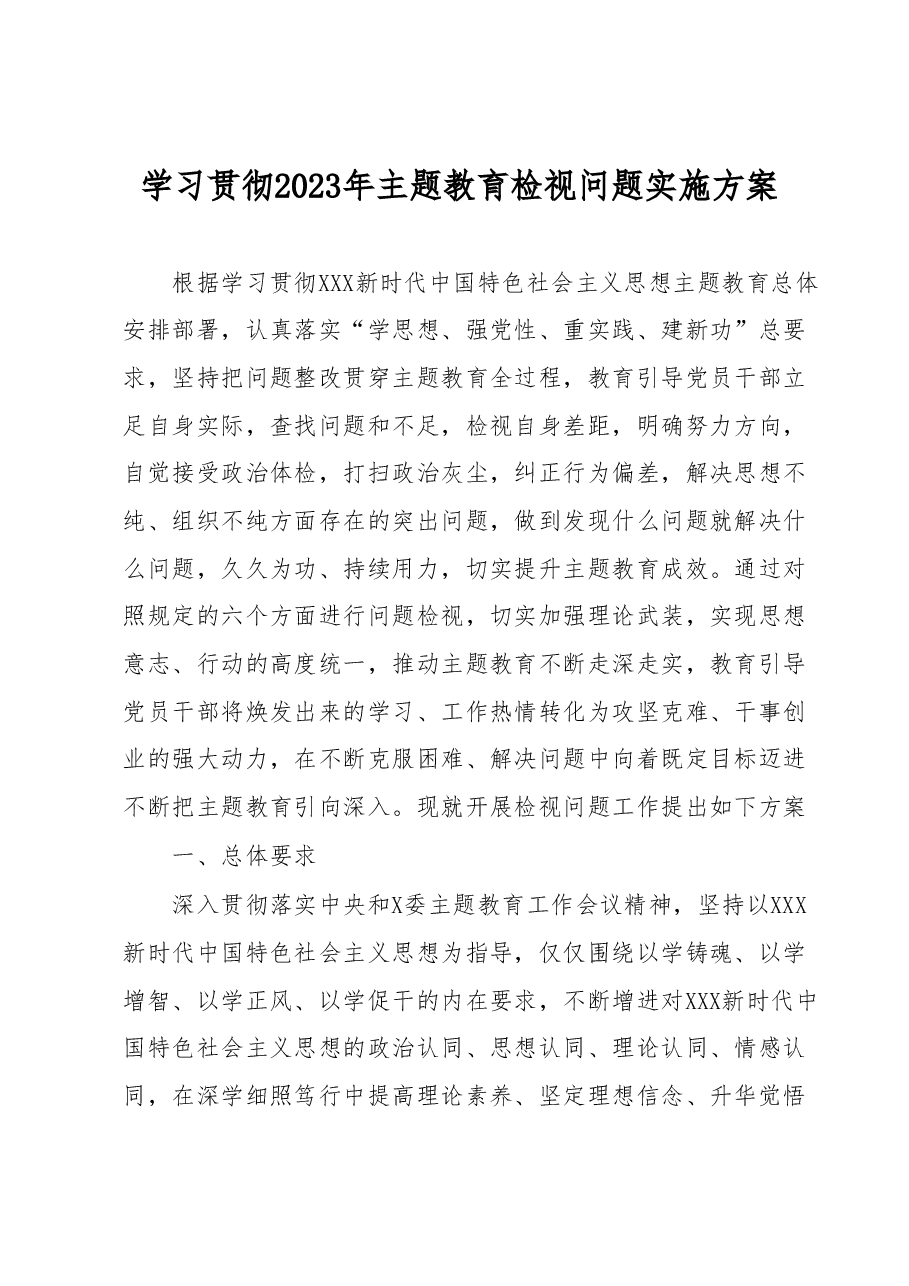 学习贯彻2023年主题教育检视问题实施方案.docx,第1页预览