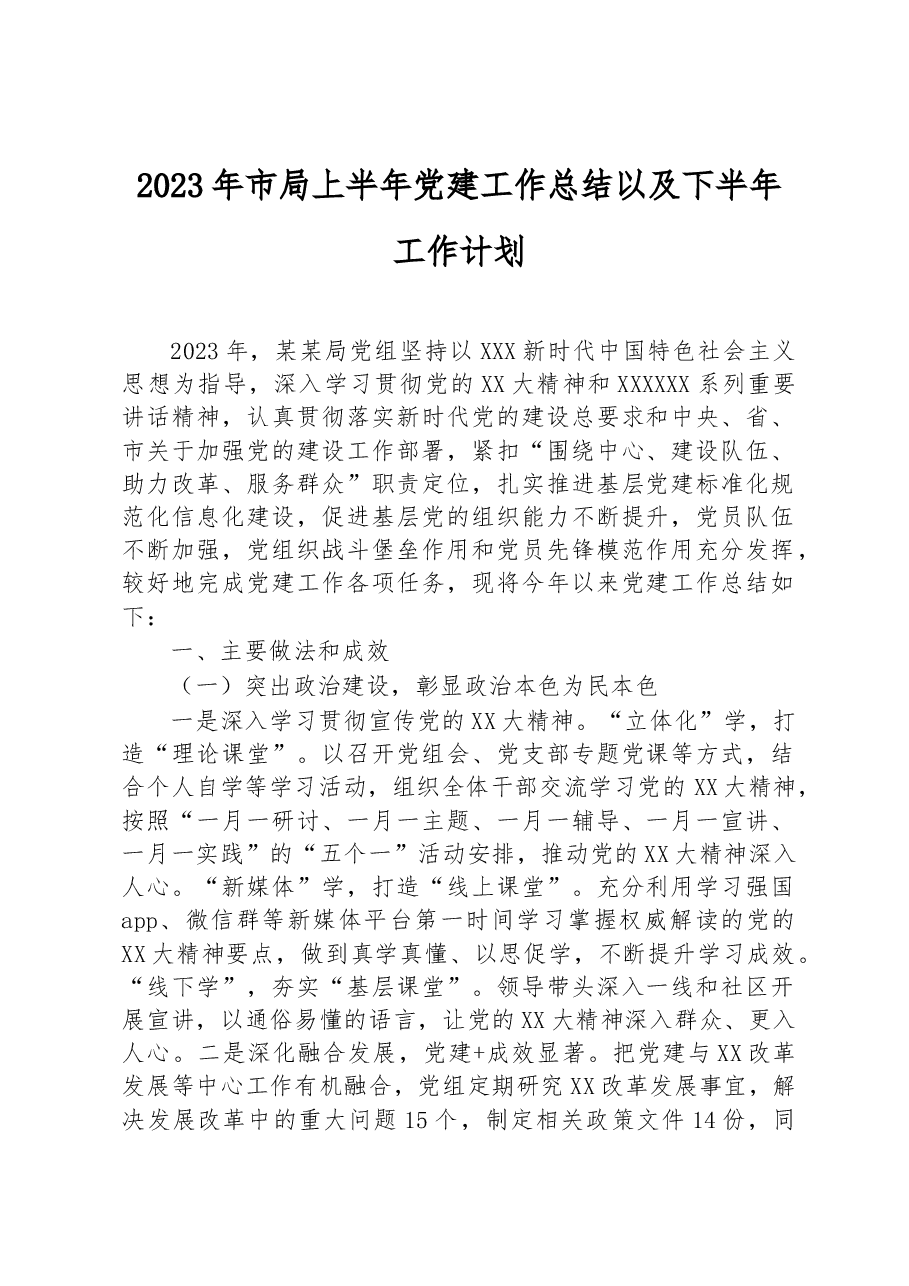 2023年市局上半年党建工作总结以及下半年工作计划.docx，第1页预览