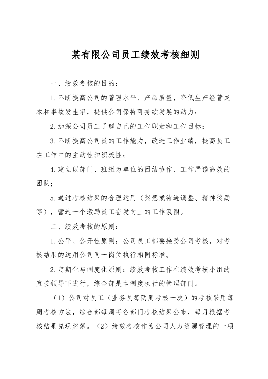 某有限公司员工绩效考核细则.docx，第1页预览