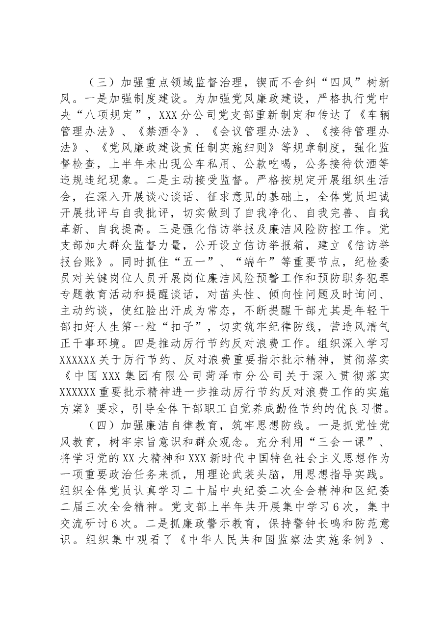 某国企分公司2023年上半年纪检监察工作总结.docx,第2页预览