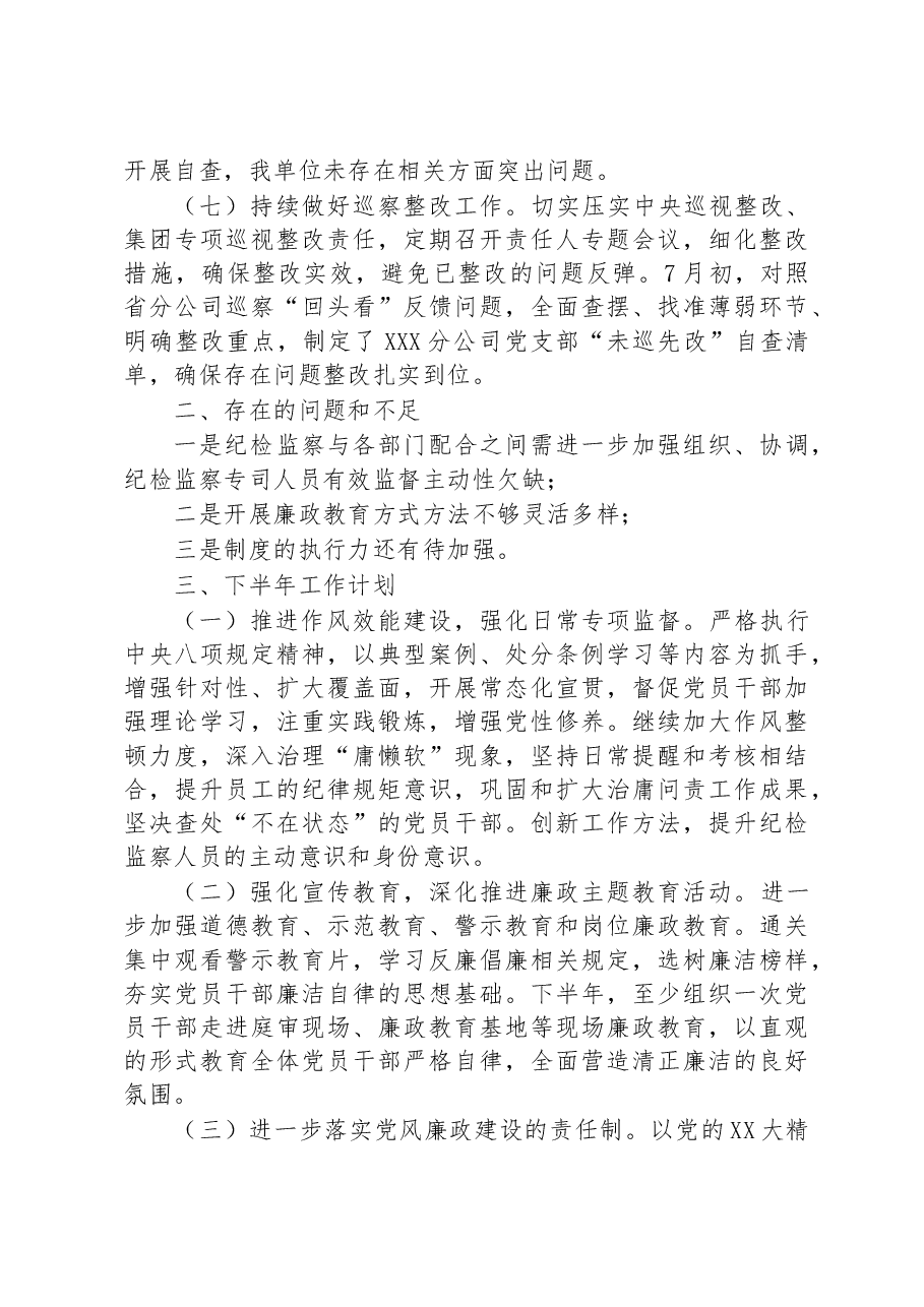 某国企分公司2023年上半年纪检监察工作总结.docx,第4页预览