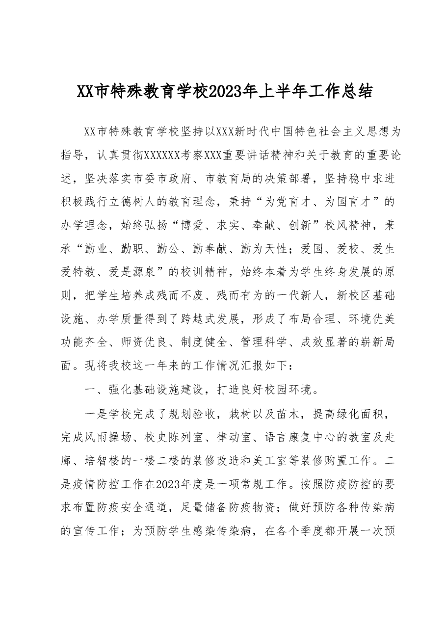 XX市特殊教育学校2023年上半年工作总结.docx,第1页预览
