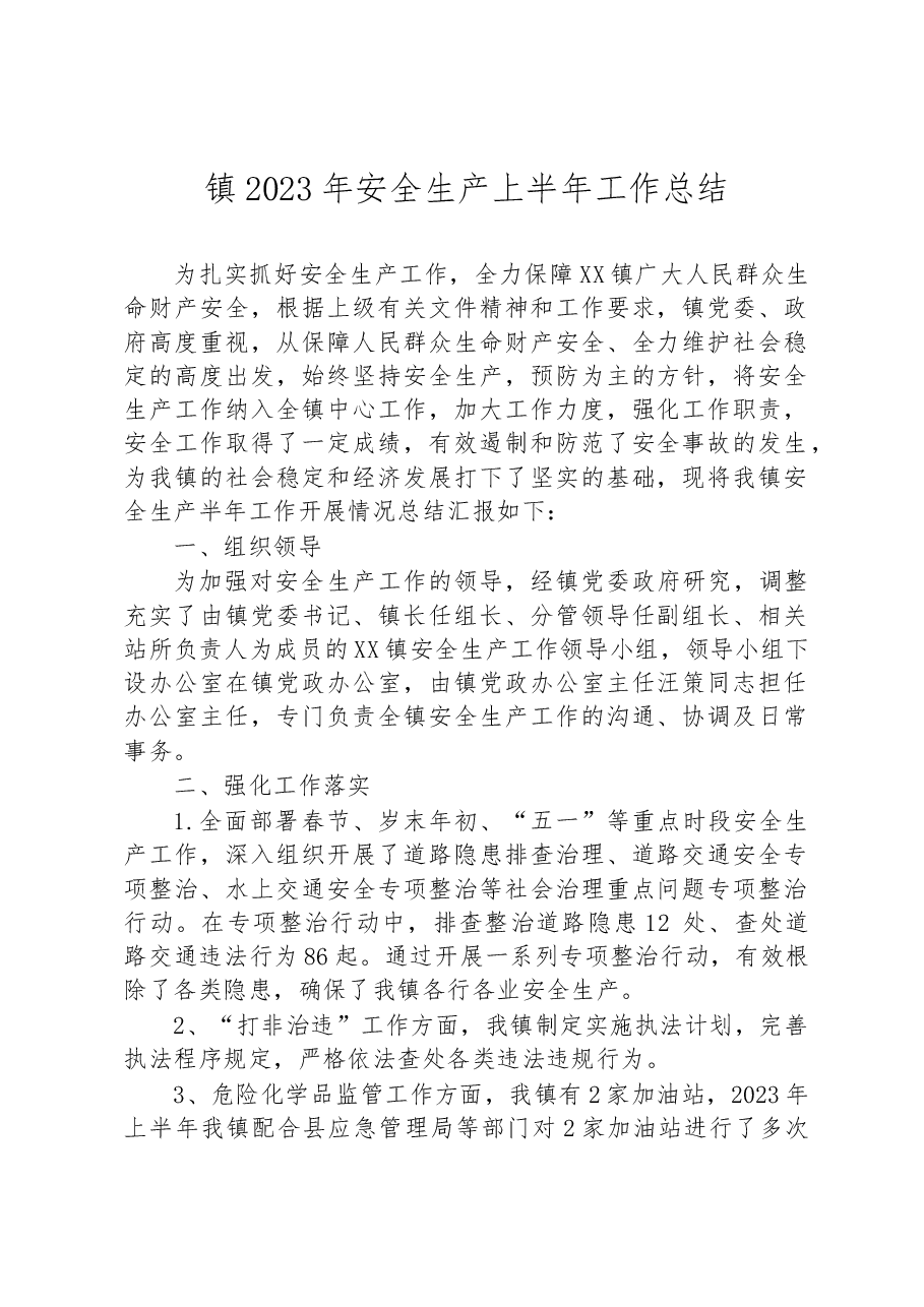 镇2023年安全生产上半年工作总结.docx,第1页预览