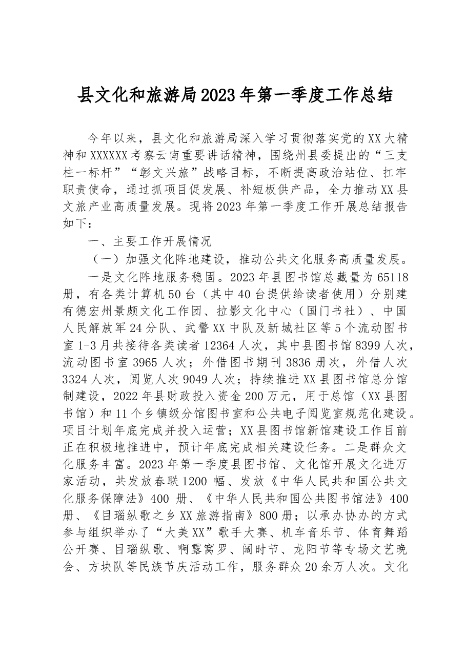 县文化和旅游局2023年第一季度工作总结.docx,第1页预览