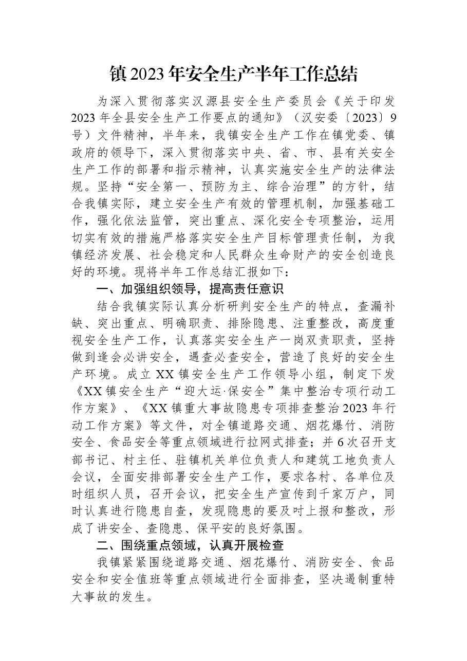 镇2023年安全生产半年工作总结.docx,第1页预览