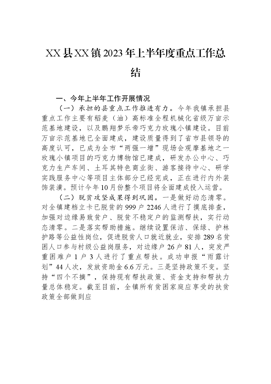 XX县XX镇2023年上半年度重点工作总结.docx,第1页预览