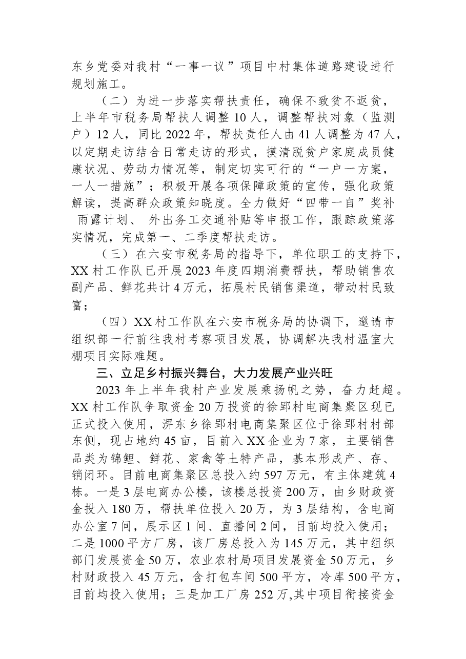 2023年XX村工作队上半年工作总结.docx,第2页预览