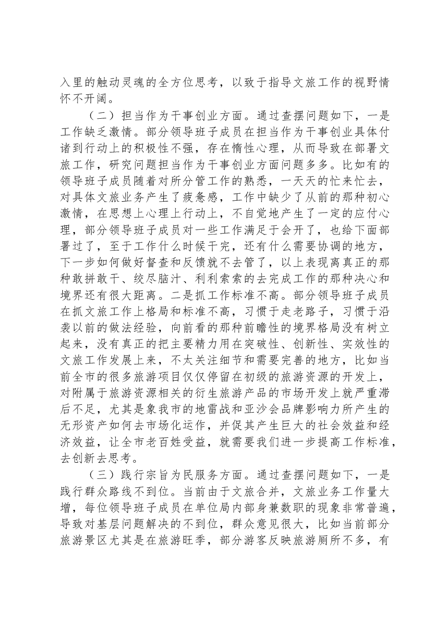 市文化和旅游局领导班子党性检视剖析材料.docx,第2页预览