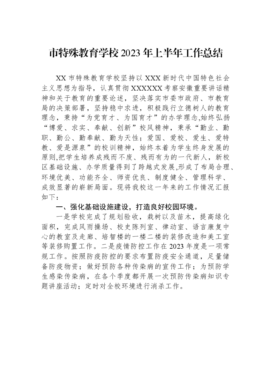 市特殊教育学校2023年上半年工作总结.docx,第1页预览