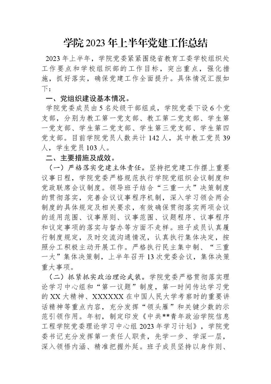 学院2023年上半年党建工作总结.docx,第1页预览