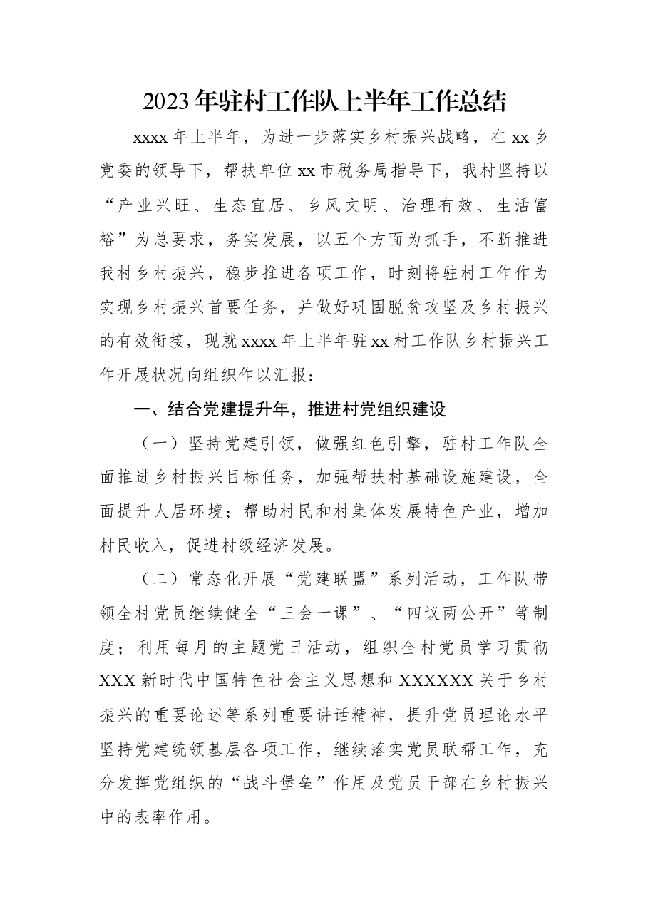 2023年驻村工作队上半年工作总结.docx,第1页预览