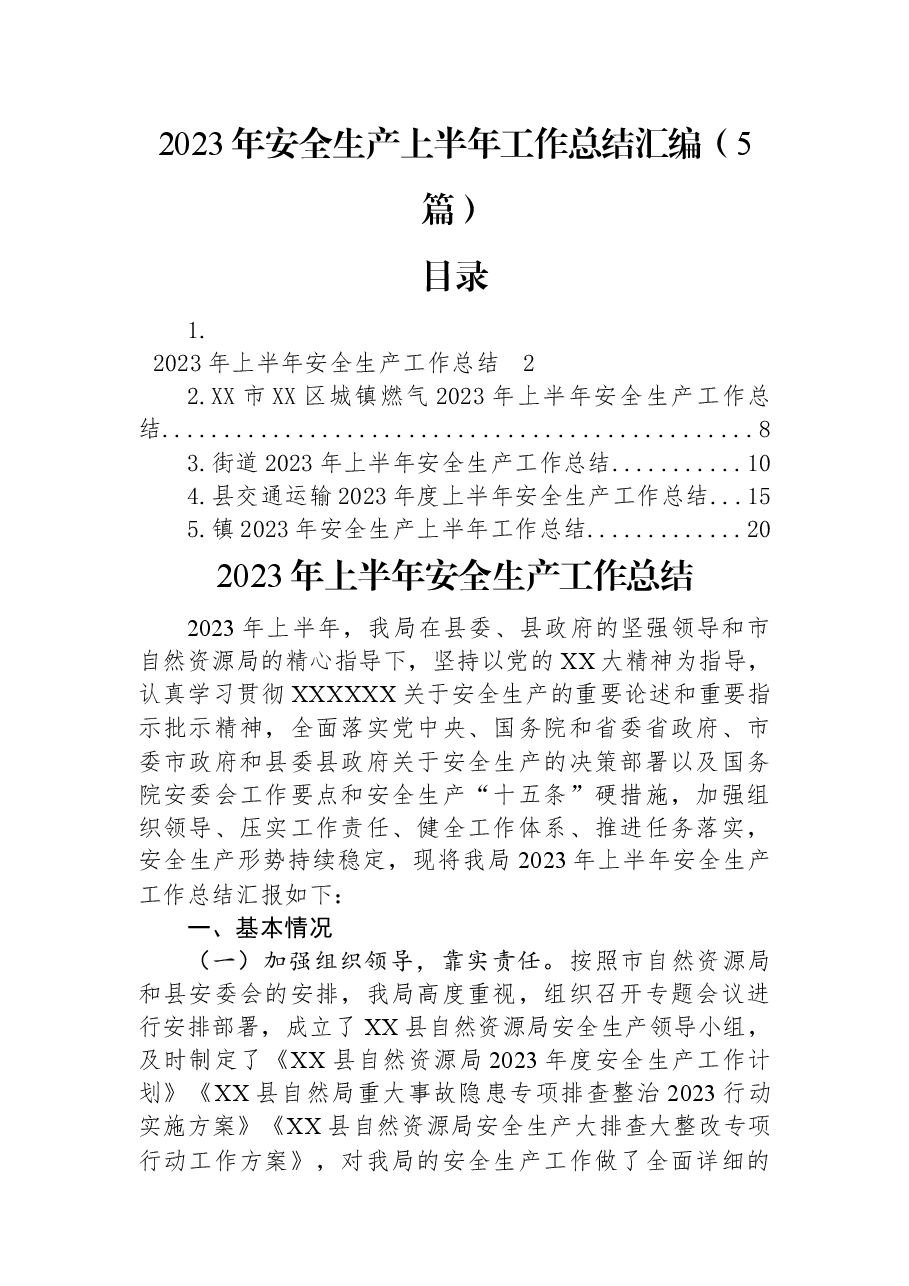 (5篇)2023年安全生产上半年工作总结汇编.docx,第1页预览