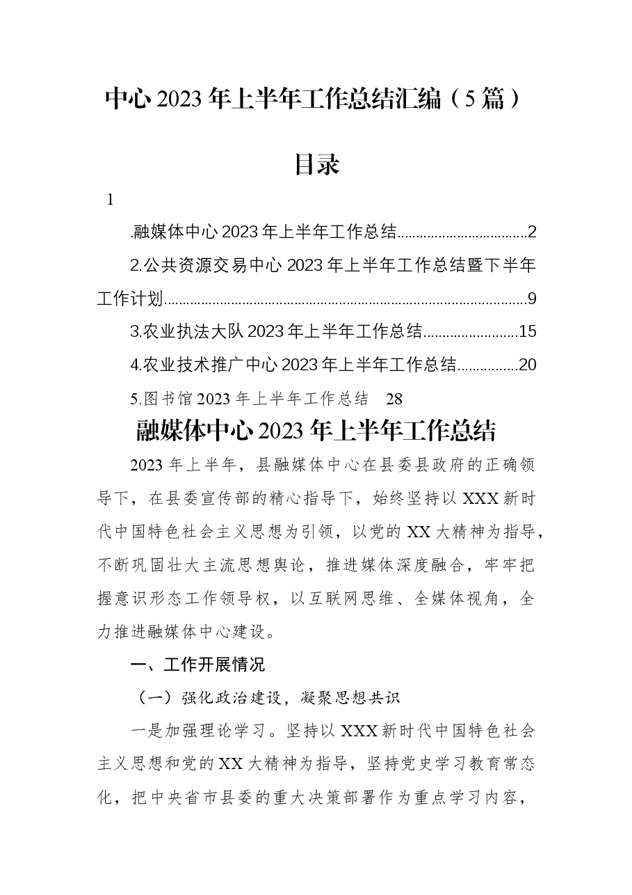(5篇)中心2023年上半年工作总结汇编.docx,第1页预览