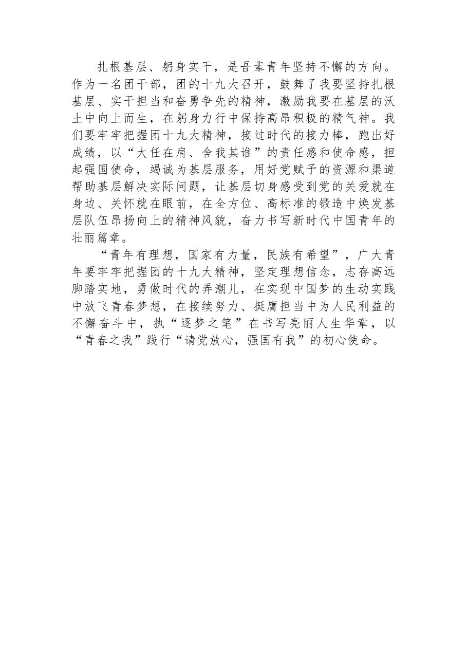 接续努力+挺膺担当——基层工作者学习共青团十九大精神心得体会.docx,第2页预览