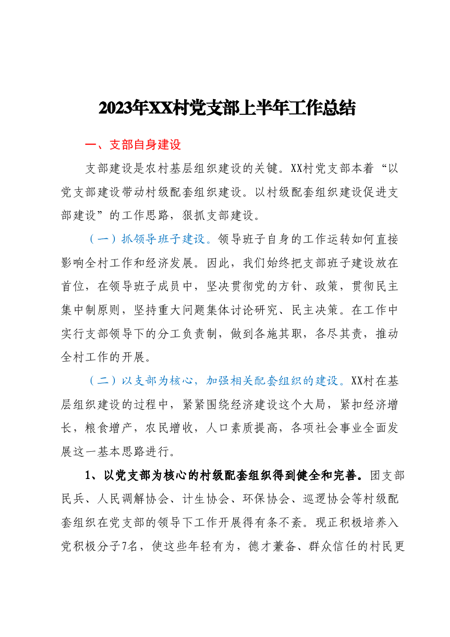 2023年XX村党支部上半年工作总结.docx,第1页预览