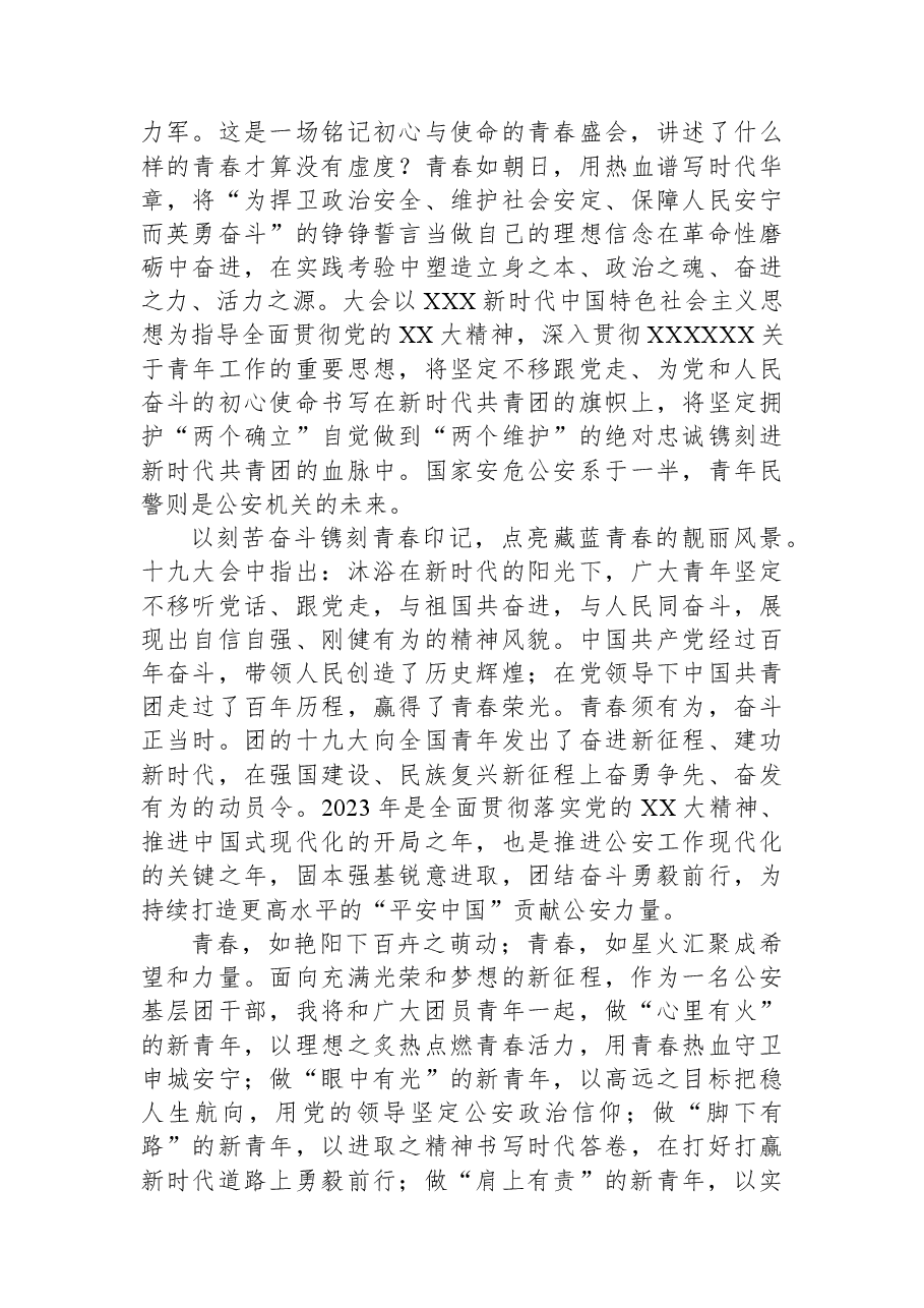 公安基层团干部学习共青团十九大精神心得体会.docx,第2页预览