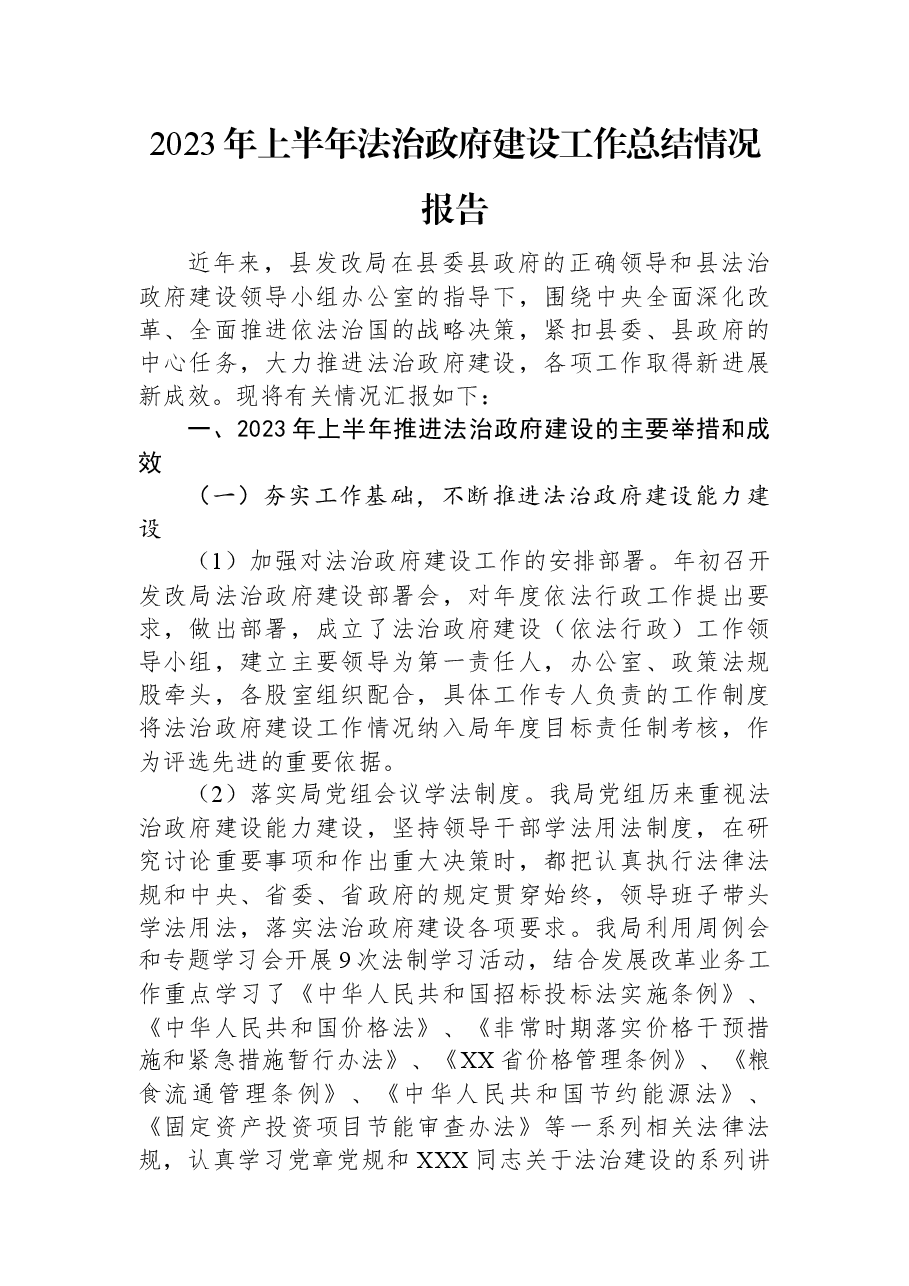 2023年上半年法治政府建设工作总结情况报告.docx,第1页预览
