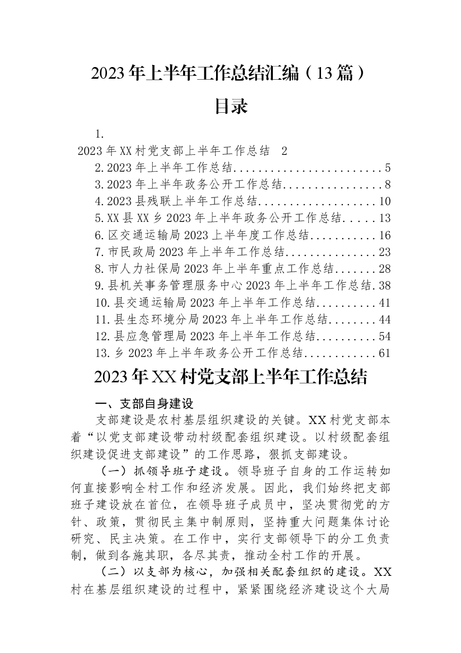 (13篇)2023年上半年工作总结汇编.docx,第1页预览