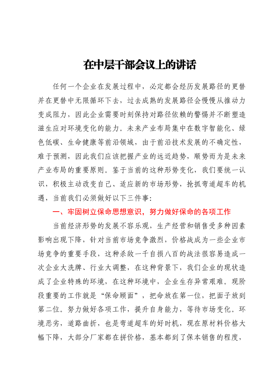 在中层干部会议上的讲话.docx，第1页预览