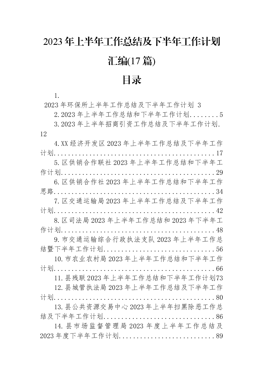 （17篇）2023年上半年工作总结及下半年工作计划汇编.docx，第1页预览