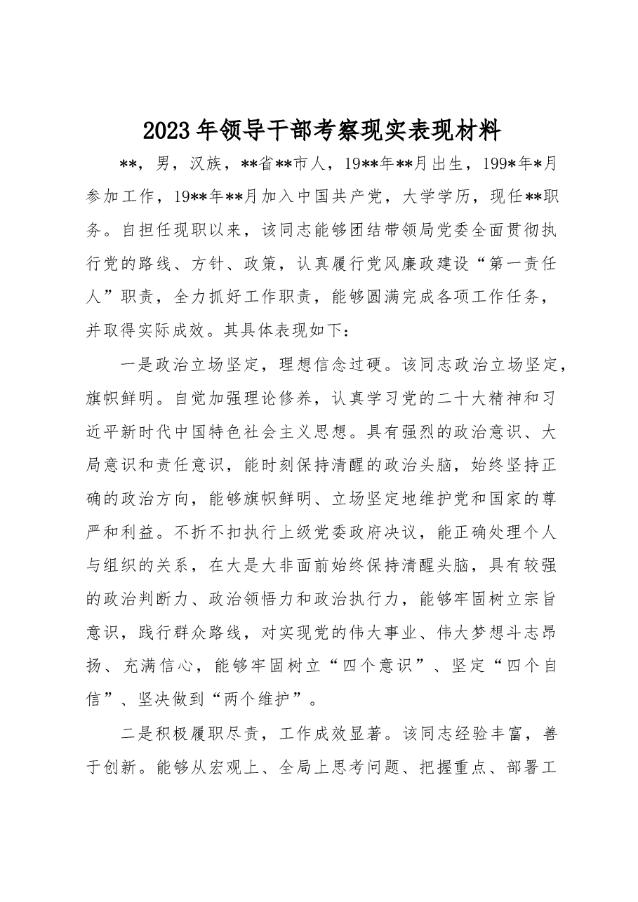 2023年领导干部考察现实表现材料.docx,第1页预览
