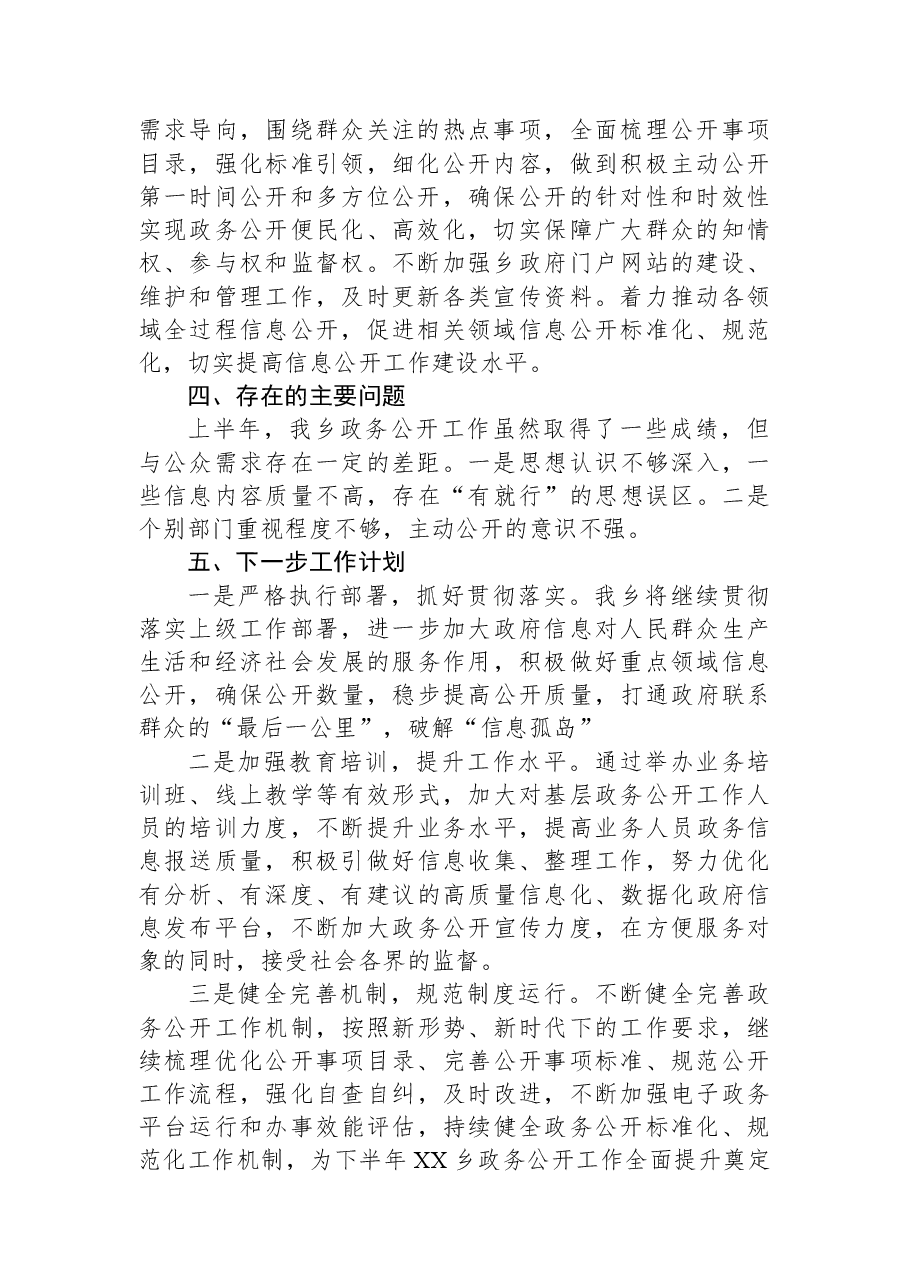 XX县XX乡2023年上半年政务公开工作总结.docx,第2页预览