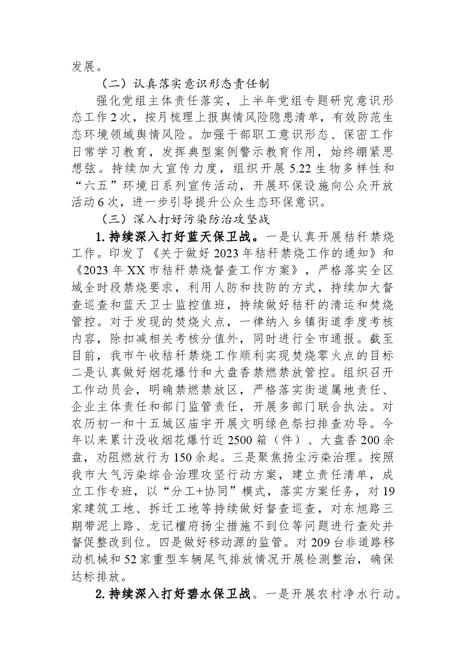 市生态环境分局2023年上半年工作总结及下半年工作计划.docx,第2页预览