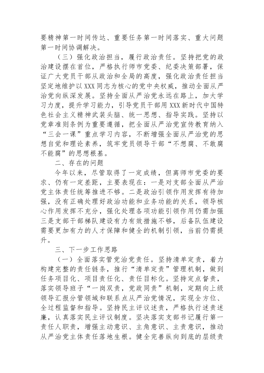 党支部书记半年履行全面从严治党第一责任人责任情况报告.docx,第2页预览