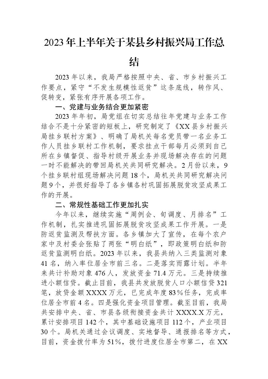 2023年上半年关于某县乡村振兴局工作总结.docx,第1页预览