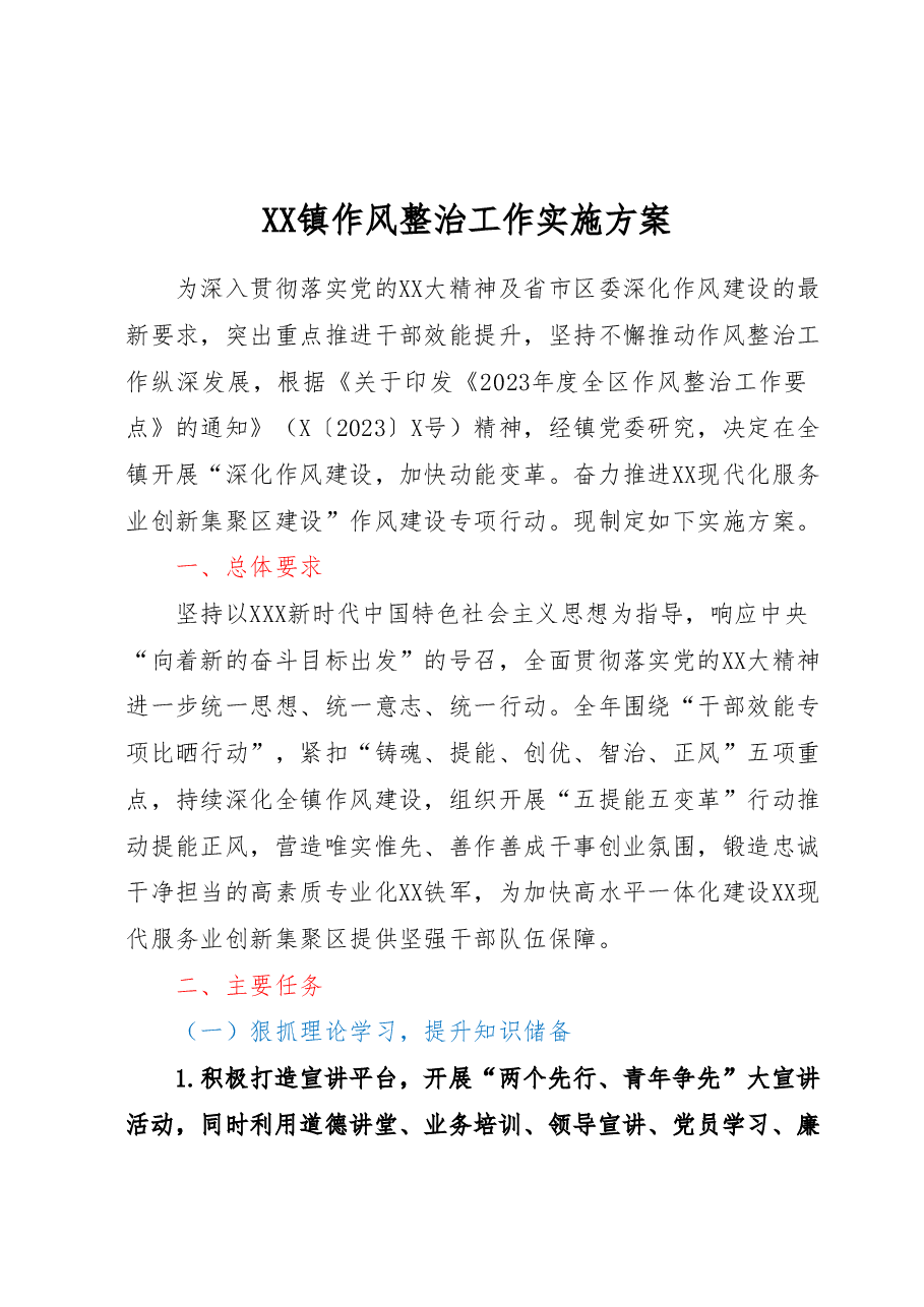 XX镇作风整治工作实施方案.docx,第1页预览