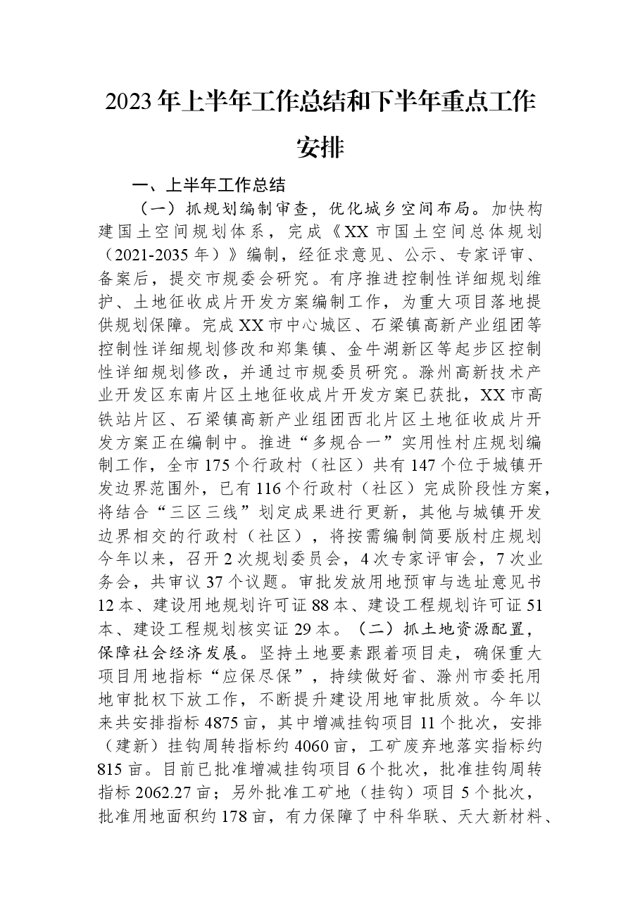 2023年上半年工作总结和下半年重点工作安排.docx,第1页预览