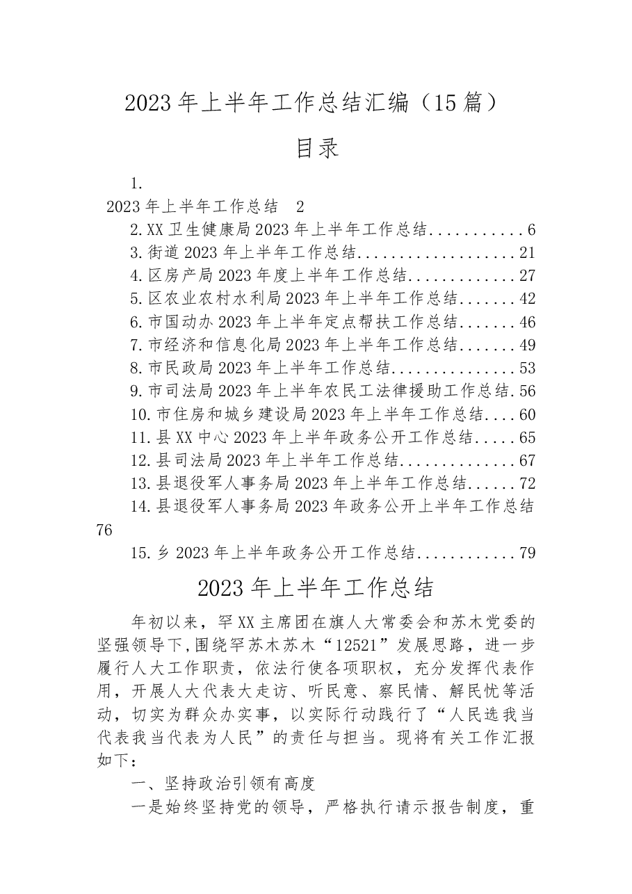 (15篇)2023年上半年工作总结汇编.docx,第1页预览