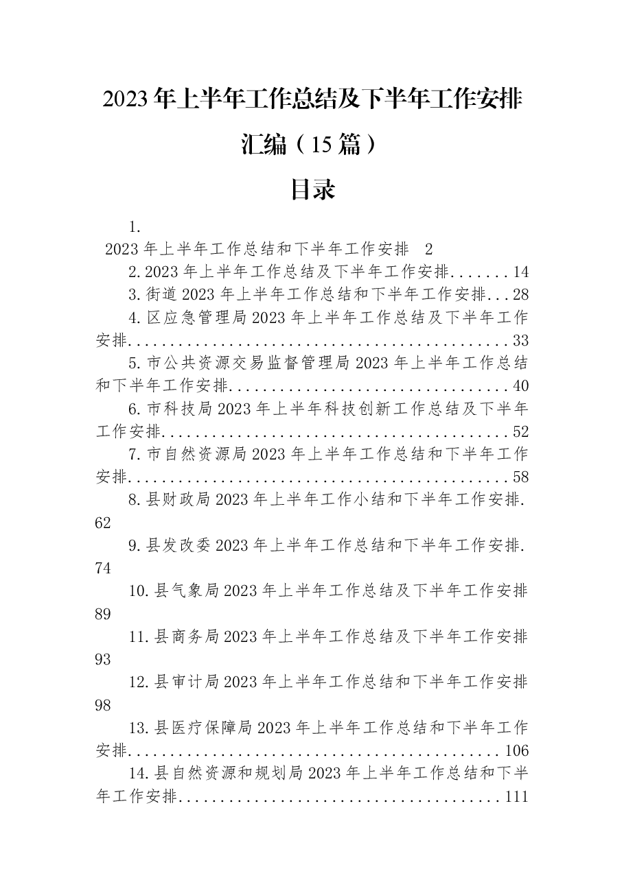 （15篇）2023年上半年工作总结及下半年工作安排汇编.docx，第1页预览