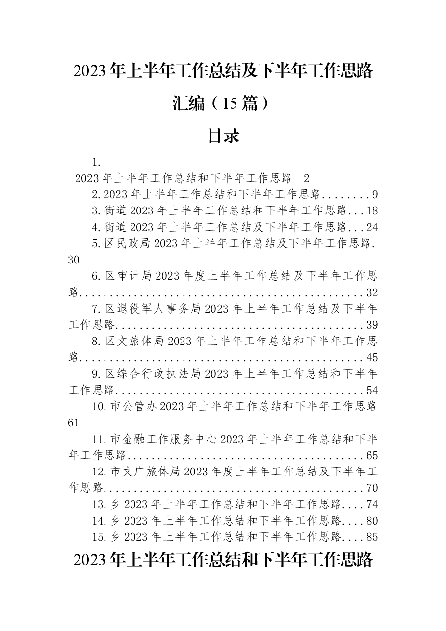 （15篇）2023年上半年工作总结及下半年工作思路汇编.docx，第1页预览