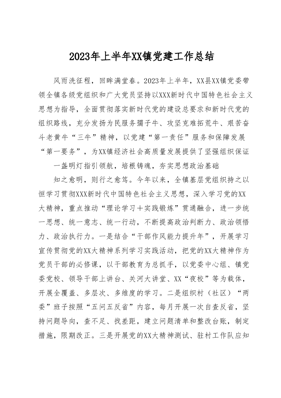 2023年上半年XX镇党建工作总结.docx,第1页预览