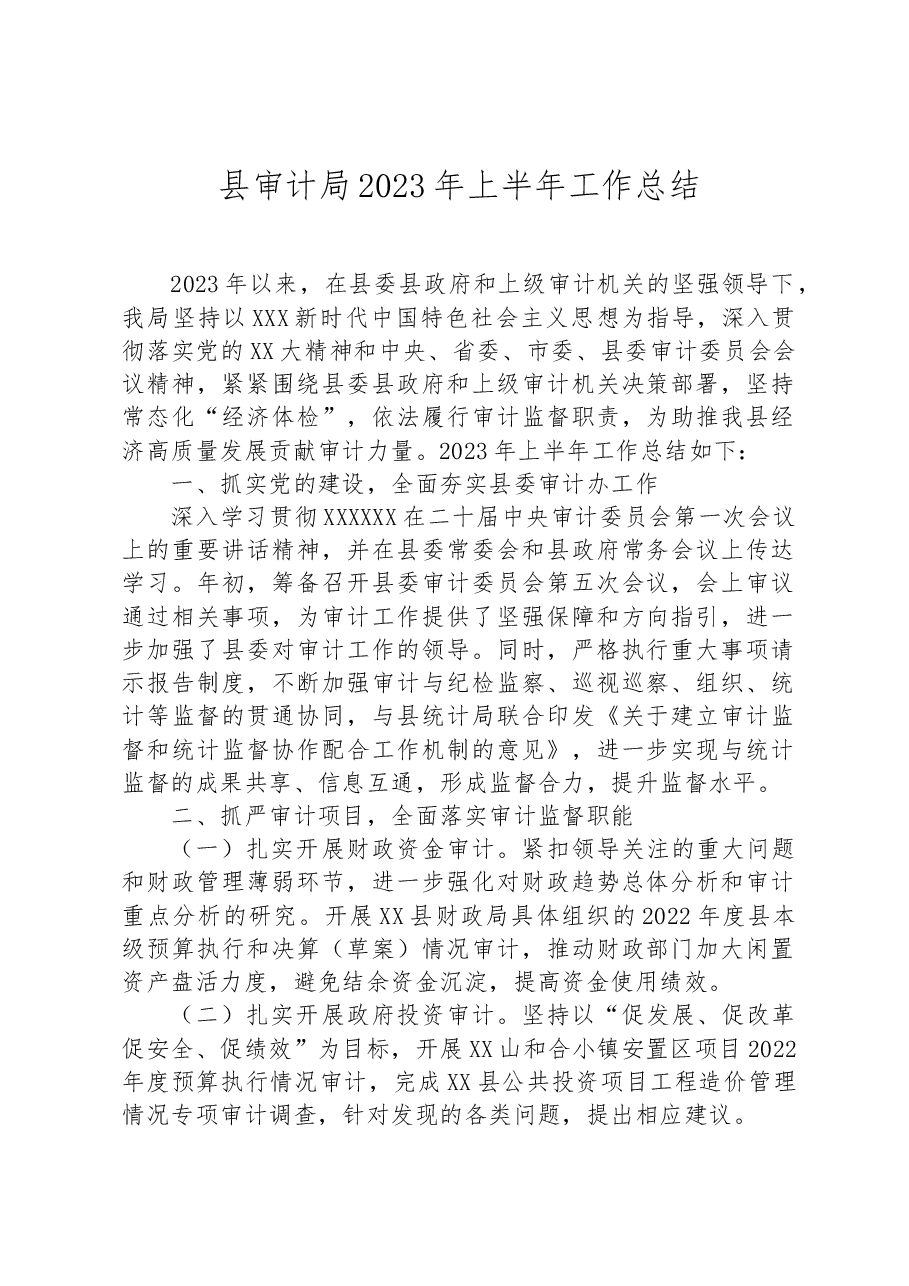 县审计局2023年上半年工作总结.docx,第1页预览