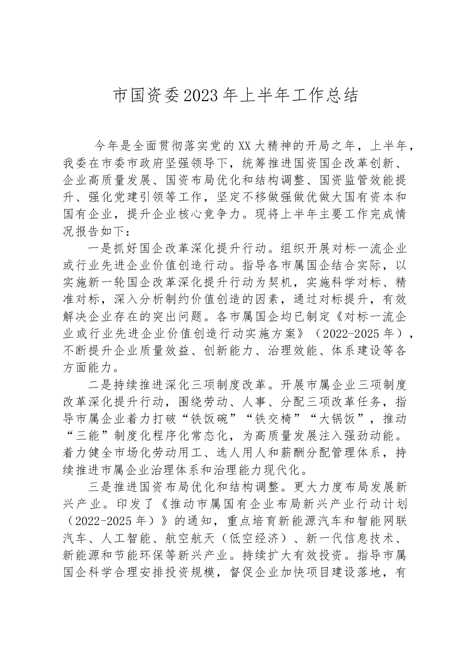 市国资委2023年上半年工作总结.docx，第1页预览