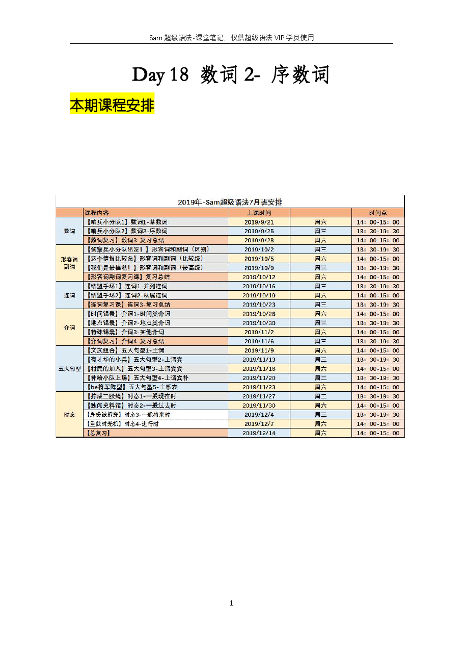 初中英语语法精讲:数词2-序数词.pdf,第1页预览