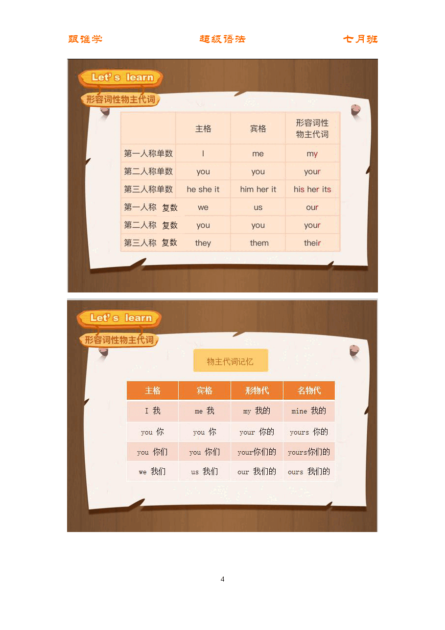 初中英语语法精讲:代词2 两种物主代词.pdf,第4页预览