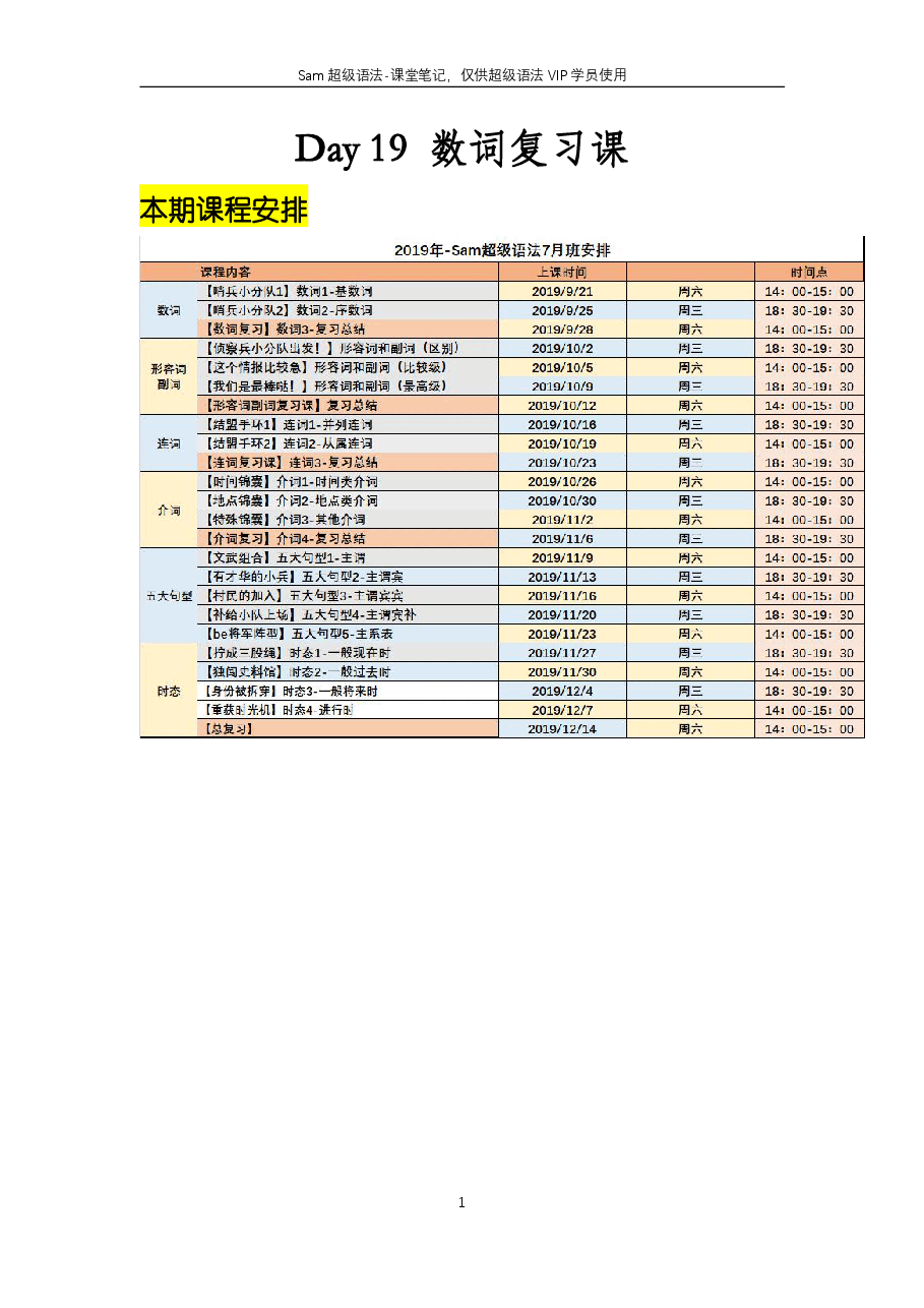 初中英语语法精讲:数词复习课.pdf,第1页预览