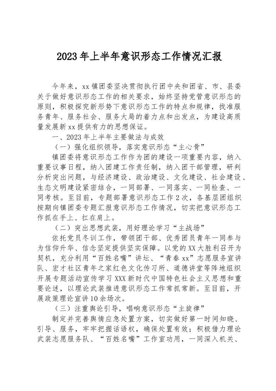 2023年上半年意识形态工作情况汇报.docx,第1页预览