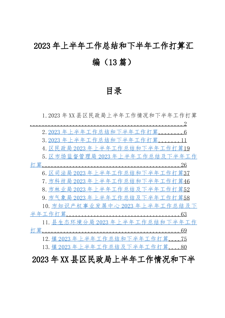 (13篇)2023年上半年工作总结和下半年工作打算汇编.docx,第1页预览