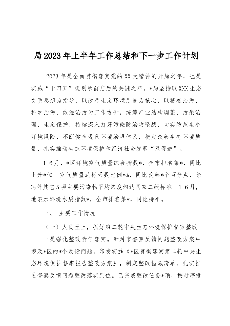 局2023年上半年工作总结和下一步工作计划.docx,第1页预览
