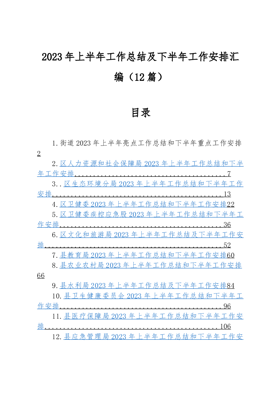 (12篇)2023年上半年工作总结及下半年工作安排汇编.docx,第1页预览