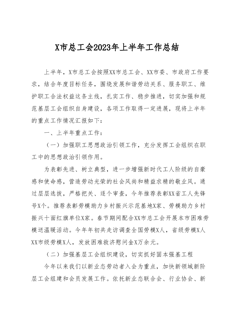X市总工会2023年上半年工作总结.docx，第1页预览