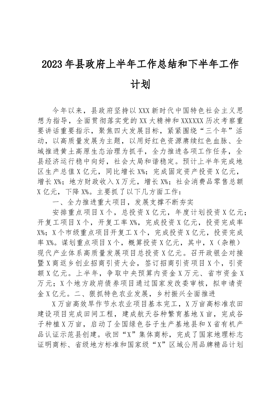 2023年县政府上半年工作总结和下半年工作计划.docx,第1页预览