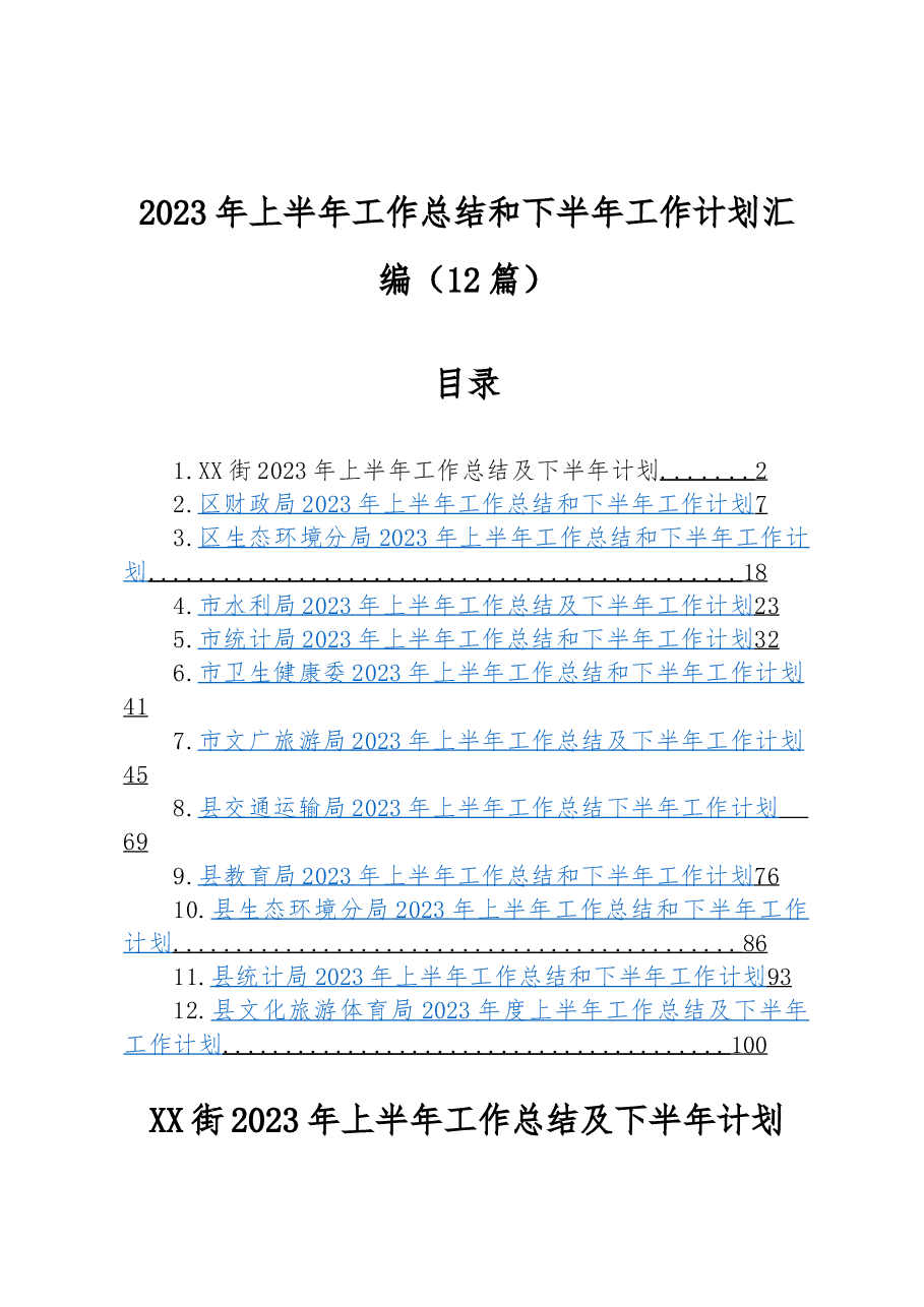 （12篇）2023年上半年工作总结和下半年工作计划汇编.docx，第1页预览