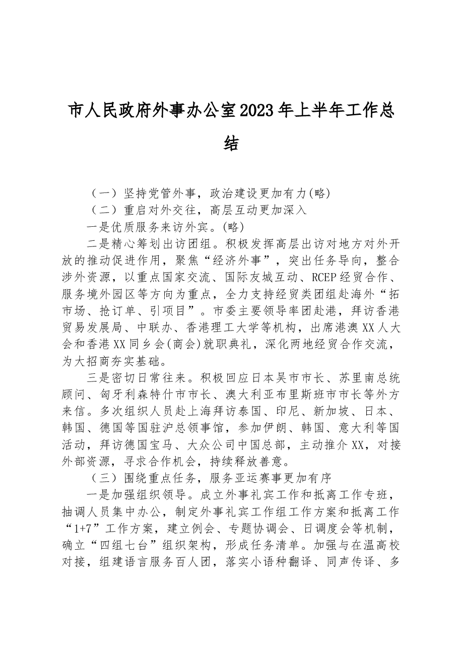 市人民政府外事办公室2023年上半年工作总结.docx，第1页预览